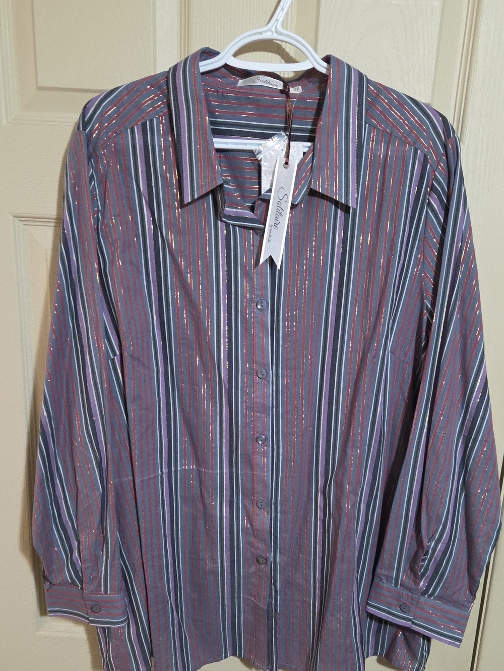 BNWT Solitaire Purple Multi-Stripe Casual Button-Down Shirt